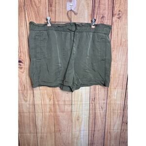 Loft Olive Green Linen Drawstring Waist Shorts Women's Size XL